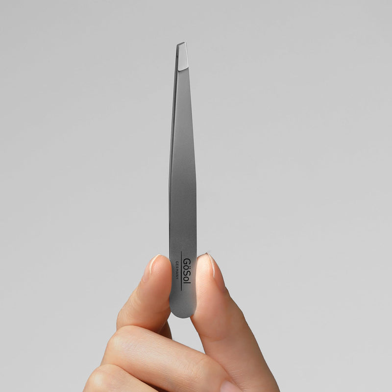 Tweezers - Professional Slanted Eyebrow Tweezers for Women and Men, 420 Stainless Steel Precision Tweezers for Women Facial Hair Removal, Expert Hair Plucker, 0 Gap, Painless Hair Extraction Silver-slanted