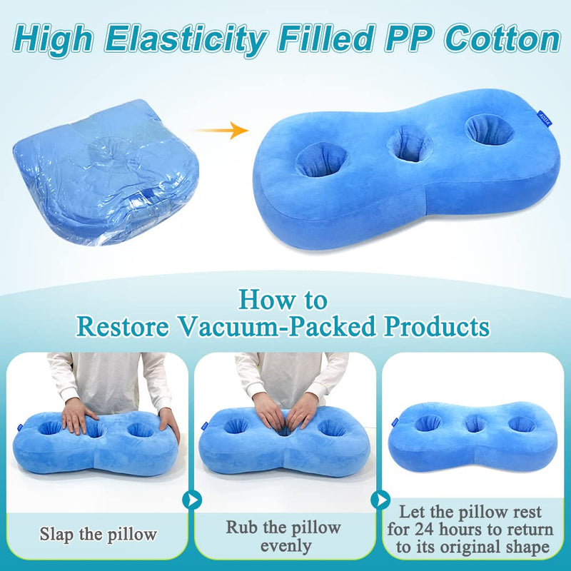 [Australia] - AOSSA Piercing Pillow for Side Sleepers Ear Protector CNH Pillow with Ear Holes for Pressure Sores Ear Pain Relief Headphones Donut Pillow for Head Ear Cushion Side Sleeping Pillow (Blue) 
