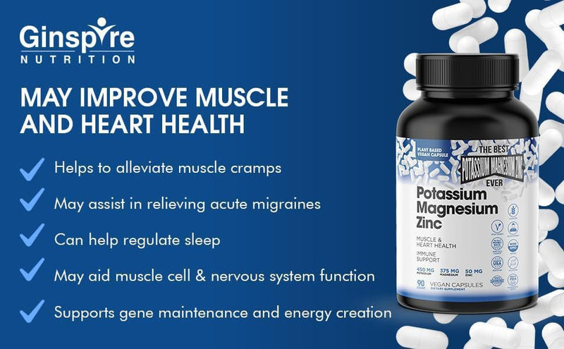 [Australia] - Magnesium Potassium Supplements w/Zinc - 90 Capsules - Magnesium Potassium Zinc for Vascular Health – High Absorption Vegan Potassium Magnesium Supplement for Leg Cramps & Sleep 90 Count (Pack of 1) 