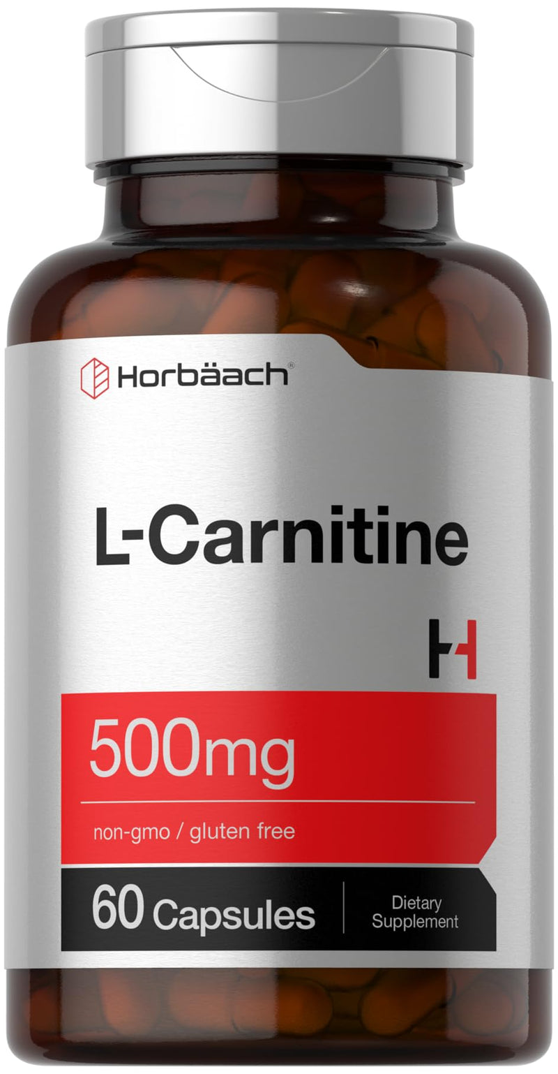 Horbäach L Carnitine Supplement 500mg | 60 Capsules | as L-Carnitine L-Tartrate | Non-GMO and Gluten Free