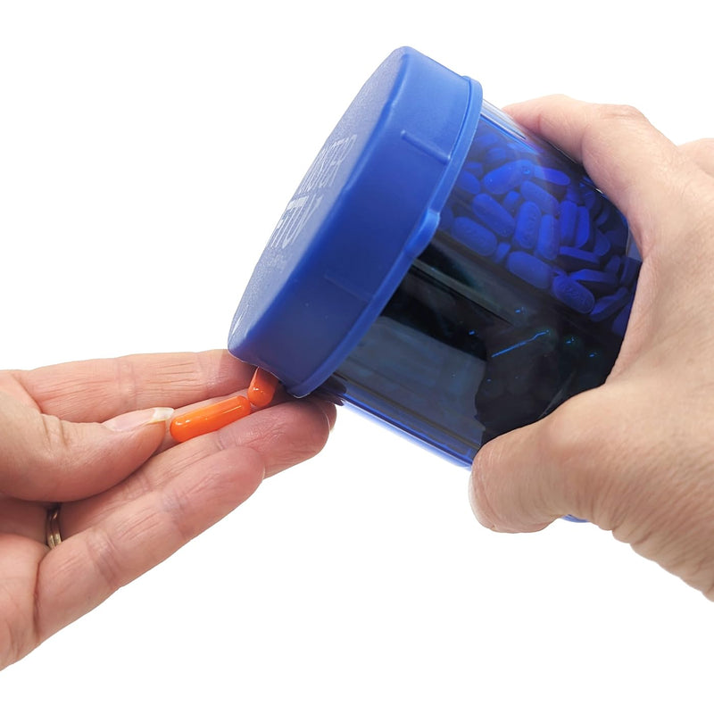Supplement Pill Dispenser Bottle, 6 Compartment, Labels, Easy Open, Anti-Mixing, UV Protected, Monthly Vitamin, Monster Fit Jr Medication Holder (Cobalt Blue, Small) Cobalt Blue