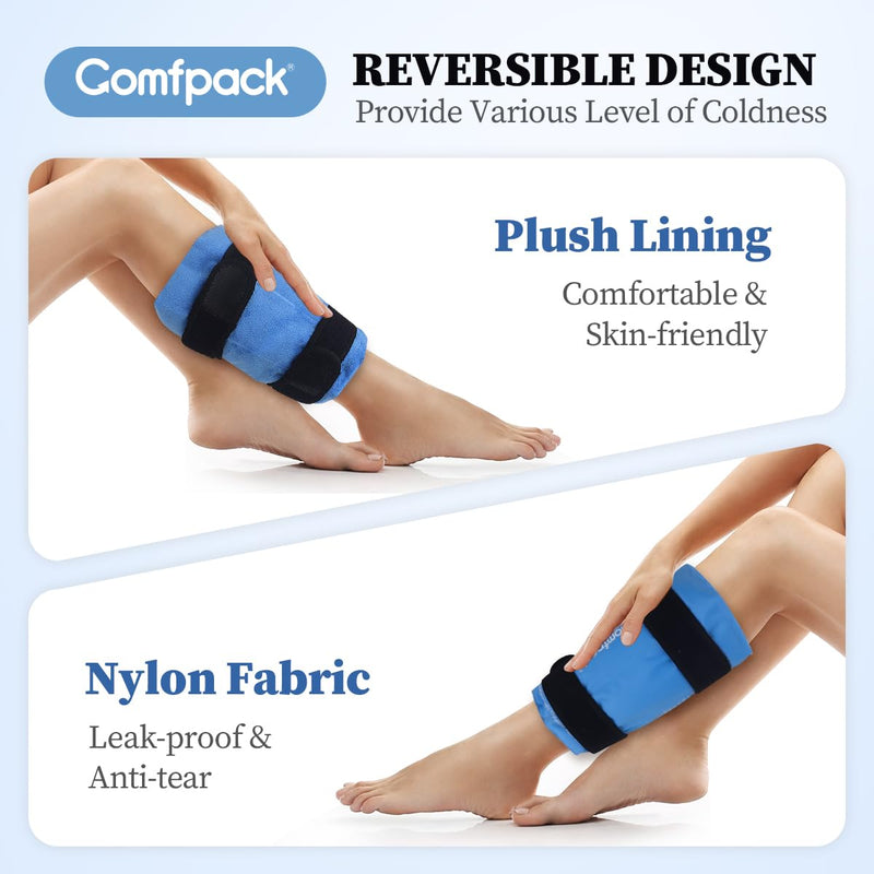 Shin Splint Ice Pack Cold Hot Compression Reusable Gel for Calf & Heel Ice Pack for Plantar Fasciitis Relief, Ankle Foot Ice Pack Wrap for Swelling