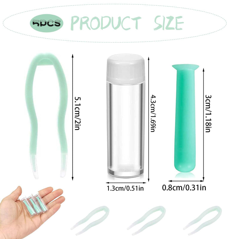 [Australia] - EnixwH Pack of 5 Contact Lens Insertion Aids, 5 Tweezers and 5 Storage Bottles, Contact Lens Sucker, Contact Lens Remover, Silicone Contact Lens Suction Cup for Soft Hard Lenses (Green) 