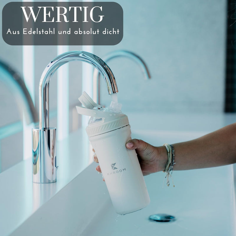 [Australia] - Khroom stainless steel egg white protein shaker 700ml with thermal function Smart strainer for smoothies | Stainless Steel Cup Metal Shaker (White) White 
