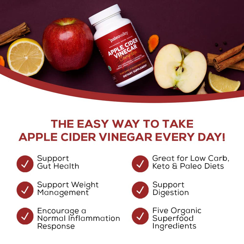 [Australia] - Paleovalley Apple Cider Vinegar Complex with Superfoods - Turmeric, Ginger, Ceylon Cinnamon and Lemon - 84 Vegetable Capsules 84 Count (Pack of 1) 