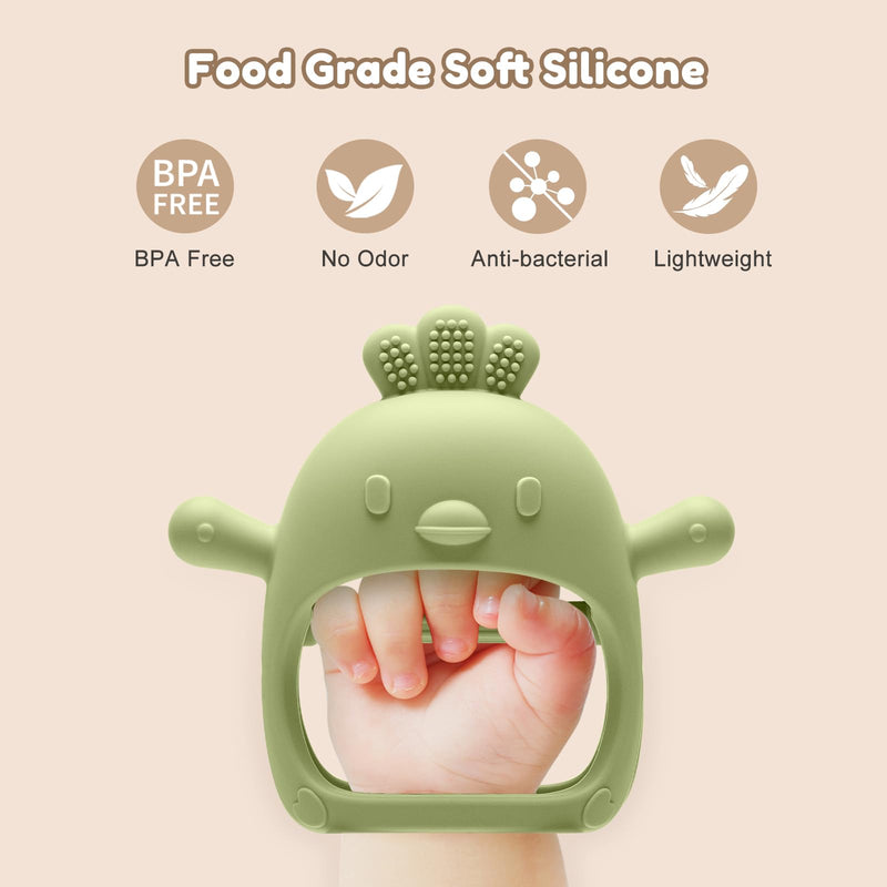 [Australia] - 2 Pack Baby Teething Toys for 0-6 6-12 Months, Never Drop Infant Teether Teething Mitten Toys for 0 3 6 9 12 Months, Newborn Soothing Teething Toy Gifts for 1 One Year Old Baby Boys Girls Beige & Green 