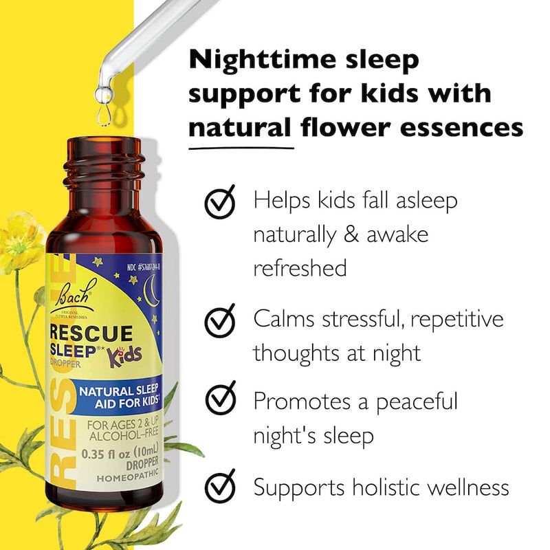 Bach RESCUE SLEEP KIDS Dropper 10mL, Natural Sleep & Stress Relief Aid, Homeopathic Flower Essence, Free of Melatonin, Sugar & Gluten, Kid-Friendly, Non-alcohol Formula Kids Sleep Aid