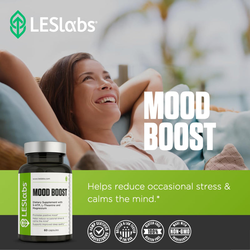[Australia] - LES Labs Mood Boost – Stress Relief, Mood Support, Deep Relaxation & Better Sleep – 5-HTP, Ashwagandha, Rhodiola Rosea, Magnesium, L-Theanine & GABA – Non-GMO Supplement – 60 Capsules 