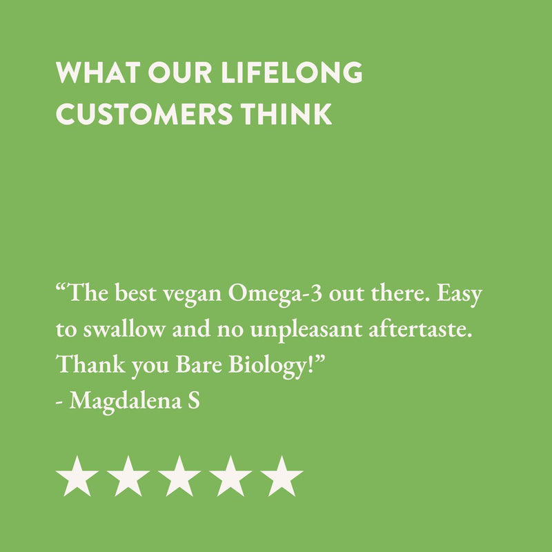 Bare Biology High Strength Omega 3 Algae Oil Capsules - EPA 250mg DHA 500mg - Pure Plant-Sourced, No Fish + Astaxanthin (30 Servings) Independently Tested for Purity