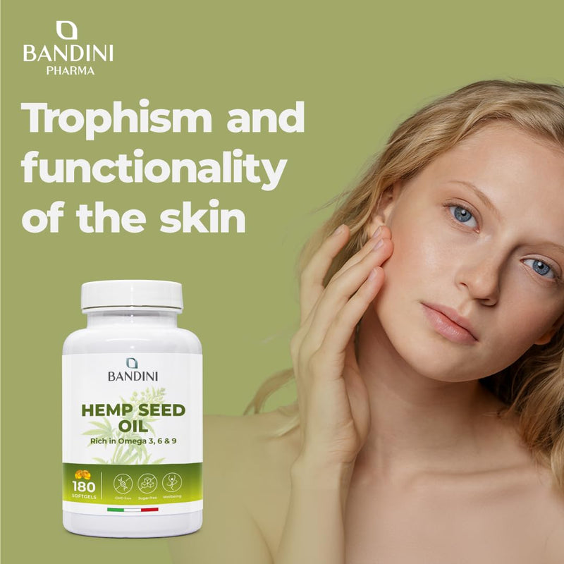 Bandini® Hemp Seed Oil 1000mg per Softgel | 180 Vegan Capsules | High Strength 100% Natural Cold Pressed Hemp Seed Oil | 6-Month Supply, 1 per Day | Rich in Omega 3, 6, 9 | ALA, Linoleic & Oleic Acid