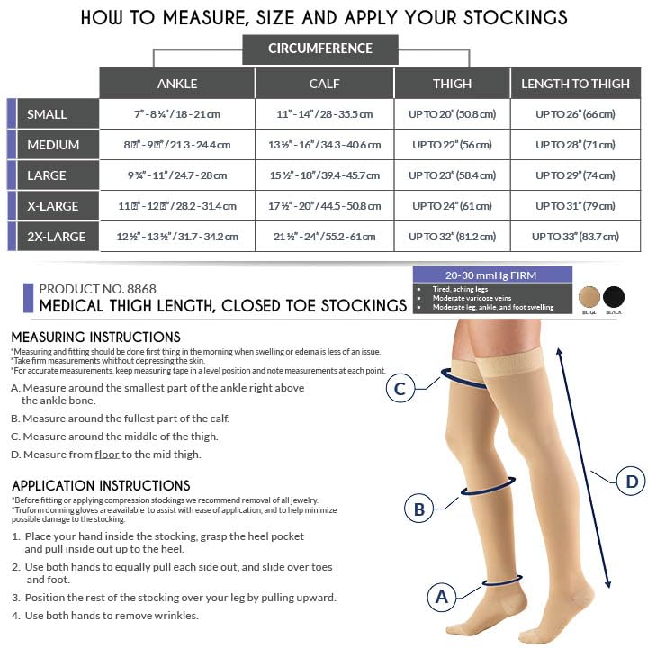 [Australia] - Truform 20-30 Mmhg Compression Stockings for Men & Women, Thigh High Length, Dot Top, Closed Toe, Beige, Medium Medium (1 Pair) 