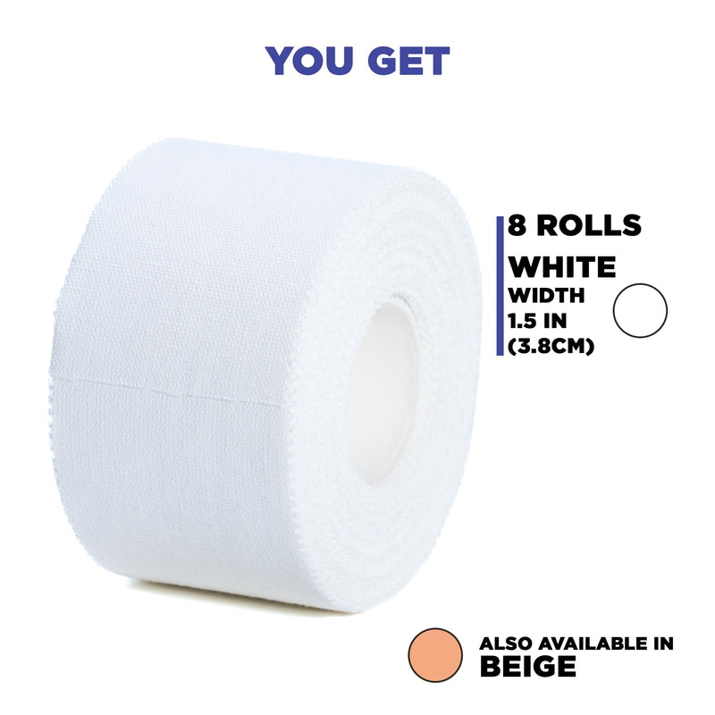 [Australia] - (8-Pack) Athletic Tape | Easy Tear | Strong | Medical Wrap | Support | Zinc Oxide | 1.5 inch x 33 ft 1.5 Inch, 33ft long, 8 rolls 