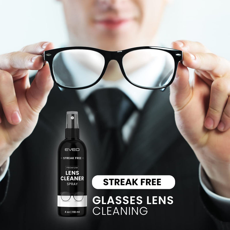 [Australia] - EVEO Eyeglass Cleaner Spray - No Streaks Technology with Microfiber Cleaning Cloth- Glasses Cleaning Kit - Glasses Cleaner Spray with Lens Cleaner Cloth - Screen & Eye Glasses Kit - 8oz (4ozx2) 