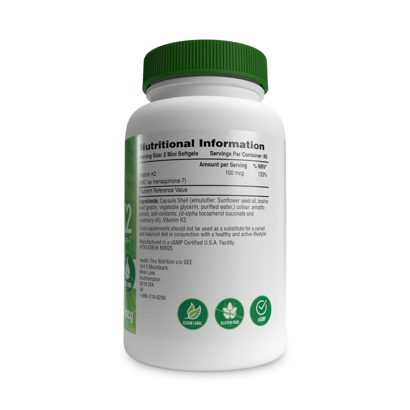 [Australia] - Health Thru Nutrition Vitamin K2 (MK-7) 100mcg ‚Äì 120 Softgels | Menaquinone-7 | Highly Bioavailable K2 Supplement | Non-GMO, Soy-Free, Gluten-Free 