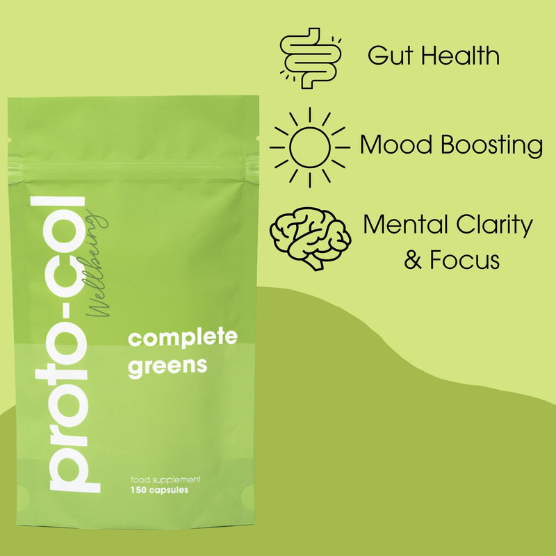 Proto-col Super Greens Capsules, Green Blend of 15 Organic Superfoods Ashwagandha, Spirulina & Chlorella, Removes Toxins & Boost Energy, Vegan Energy, Detox & Gut Health Supplement (150 Capsules)