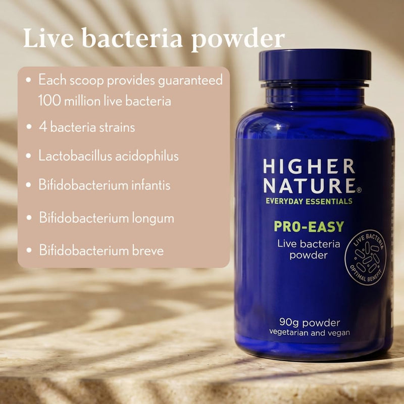 Higher Nature - Pro-Easy - Multi-Strain Live Bacteria Powder - Probiotics for Gut Health - Suitable for The Whole Family - 90g Powder