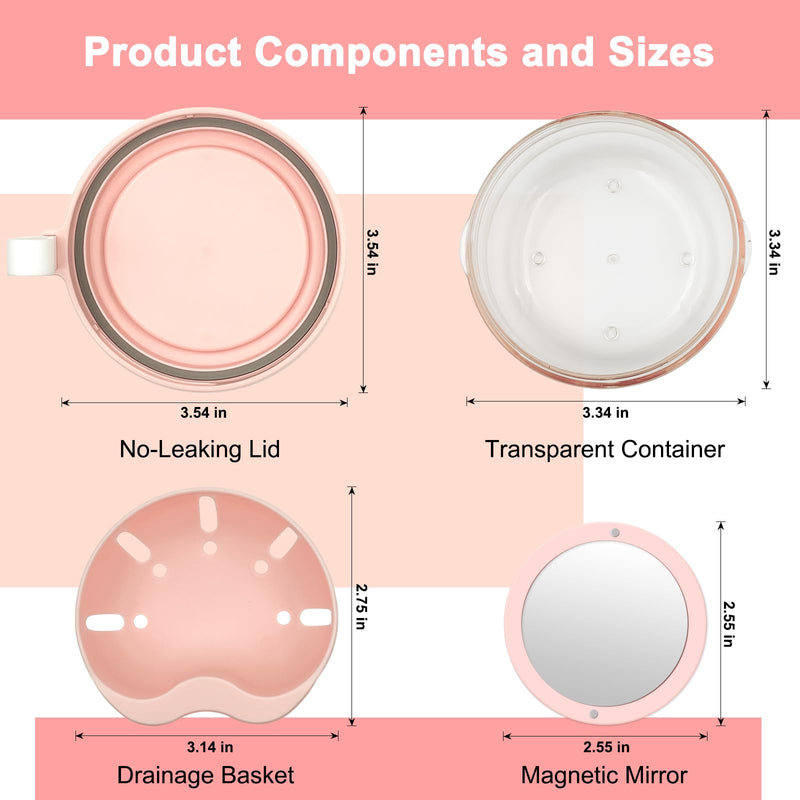 [Australia] - Denture Case & Cup, Travel Retainer Case with Mirror, No-Leak False Teeth Cleaning Container: Full & Partial Dentures Soaking, Denture Bath Holder for Mouth Guards, Braces, Aligners (Pink) Pink 