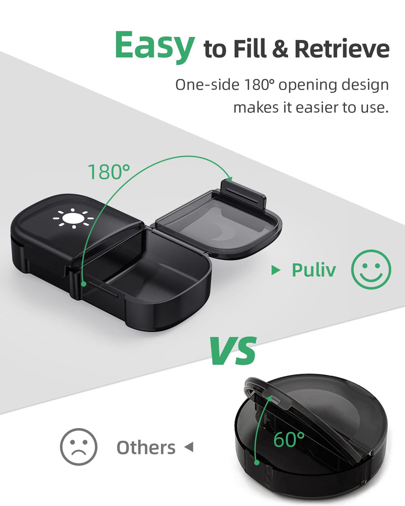 [Australia] - PULIV Extra Large Weekly Pill Organizer 2 Times a Day, One-Side Open Pill Box 7 Day for Easy Filling, Black Privacy Protection AM PM Pill Case for Vitamins, Medication, Supplements, Fish Oils Black 