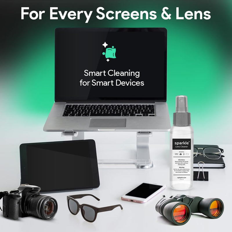 [Australia] - Sparkle Anti-Reflective Lens Cleaner Spray kit | (2) 2oz Glasses Cleaner Spray + (2) Microfiber Cloth for Eyeglasses, Sunglasses, Lenses, Screens and Camera Cleaning Kit (4 Piece Set) Silver | 2x2oz Lens Spray + 2 Microfiber Cloth 2 Fl Oz (Pack of 2) 