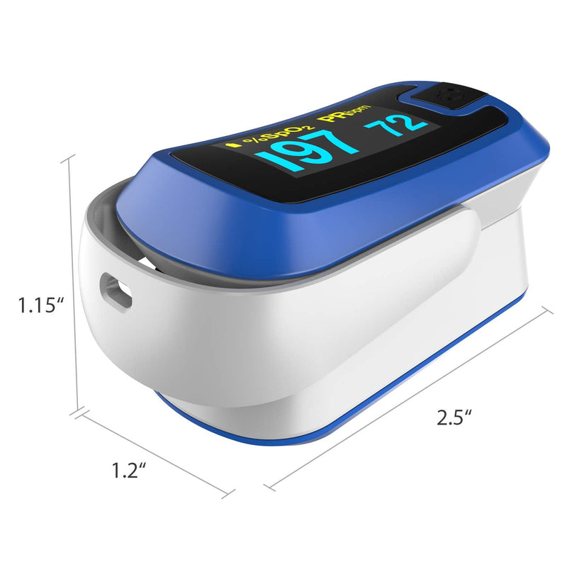 mibest OLED Finger Pulse Oximeter, O2 Meter, Dual Color White/Blue