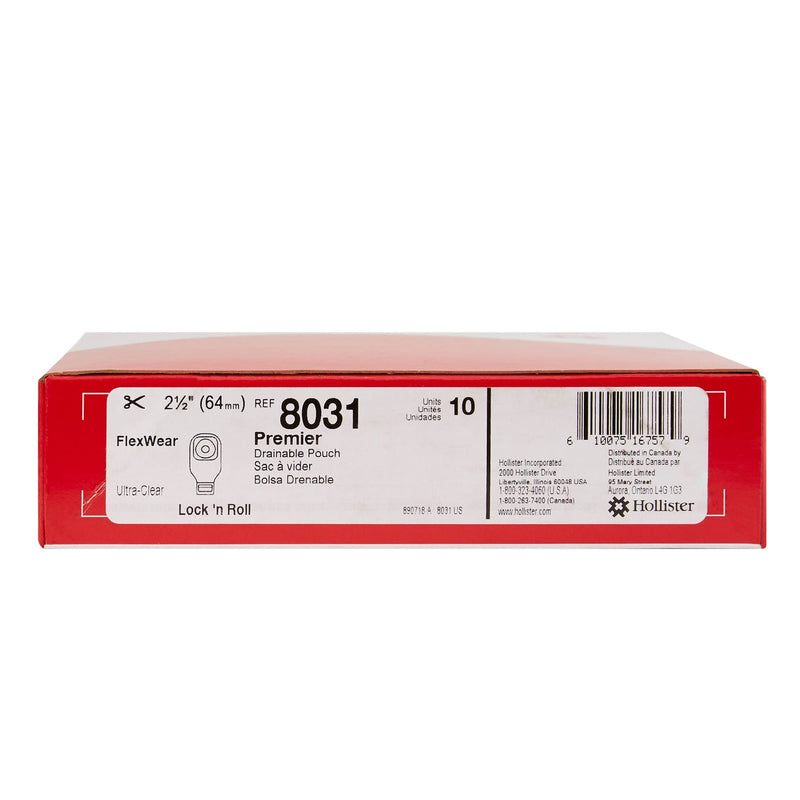 [Australia] - Hollister 8031 Premier 1-Piece 12” Drainable Ostomy Pouch & Flat FlexWear Skin Barrier, Pack of 10, Ultra-Clear, Cut-to-Fit up to 2-1/2” – Adhesive Barrier (Tape) 
