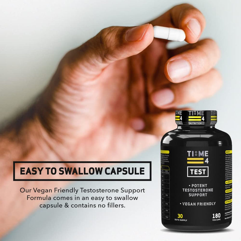 Time 4 Test – Testosterone Booster for Men, High Strength Testosterone Support, Vegan Testosterone Boosters Supplements, Build Lean Muscle, Burn Fat, Libido Booster – 180 Capsules, 30 Days Supply