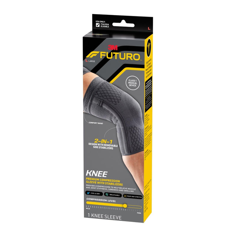 FUTURO Premium Compression Knee Sleeve with Stabilizers, Removable Stabilizers, Advanced Customizable Compression Sleeve, for Mild Arthritis, Swelling, Soreness, Sprains, and Strains, Large