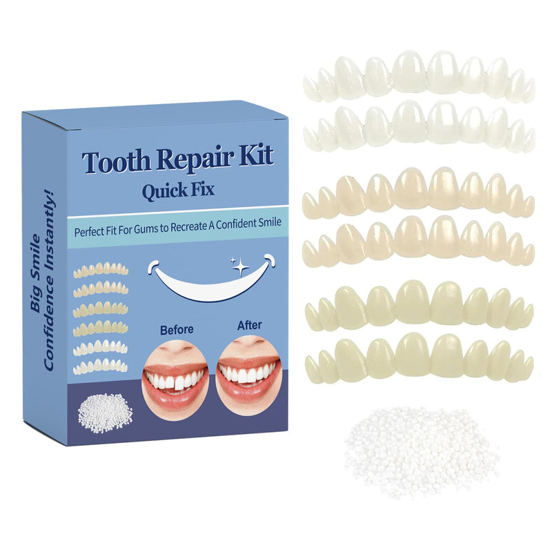 Tooth Repair Kit，Temporary Natural Shade for Filling The Gap, Moldable Thermal Beads Replacement Kit Replace The Missing or Broken Tooth-6PCS-T003