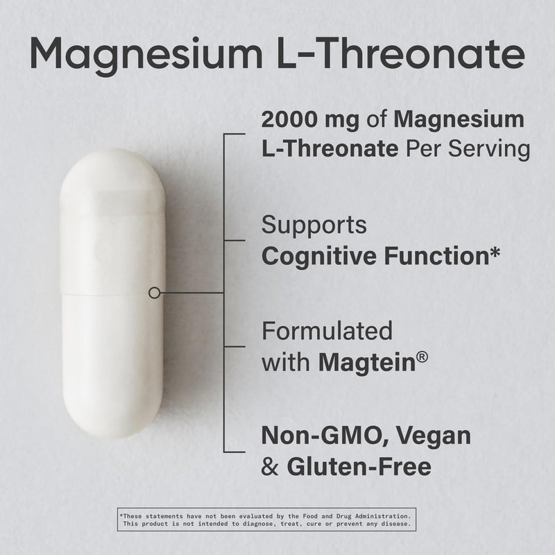 [Australia] - Sports Research Magtein Magnesium L-Threonate Capsules - Magnesium Supplement for Memory, Focus & Cognition - Magnesium L Threonate Supports Brain Health, Sleep & Mood - 2000mg, 90 Capsules for Adults 90 Count (Pack of 1) 
