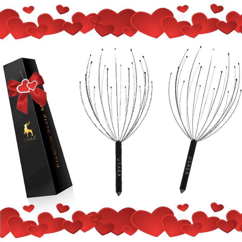 [Australia] - USAGA Head Massager Scalp Massager 20 Fingers Head Scratcher for Scalp Body Relaxing (Black & Black) 
