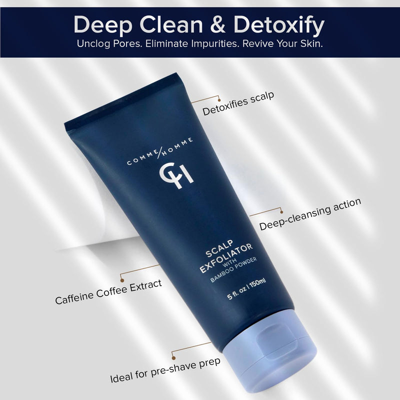 [Australia] - Comme Homme Scalp Exfoliator for Bald Men – Pre-Shave Scalp Scrub with Bamboo Stem Powder, Glycolic Acid, Aloe Leaf Juice & Caffeine – Removes Dead Skin Cells & Impurities – 5 fl oz/150 ml (Pack of 2) Pack of 2 