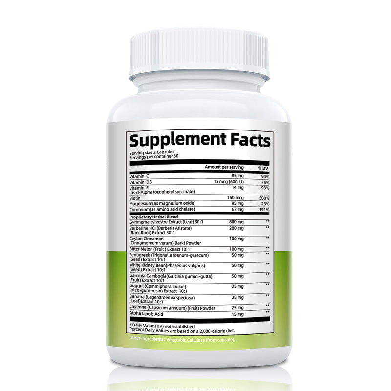 [Australia] - Gymnema Sylvestre Supplement 24,000 mg | 17-in-1 Herbal Complex with Berberine HCI, Cinnamon, Bitter Melon & Chromium -75% Gymnemic Acids - Supports Glucose Metabolic Balance & Energy Wellness 120 Count (Pack of 1) 