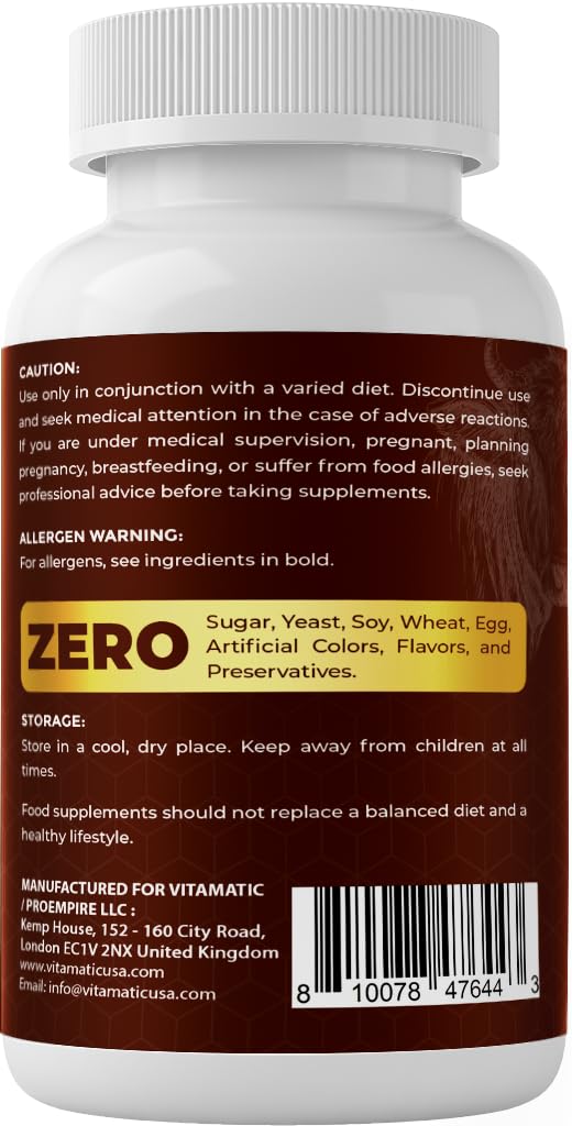 Vitamatic Grass Fed Beef Blood with Liver and Spleen - 180 Capsules - Freeze Dried & Non-GMO - Pasture Raised Glandular Supplement - Made in USA