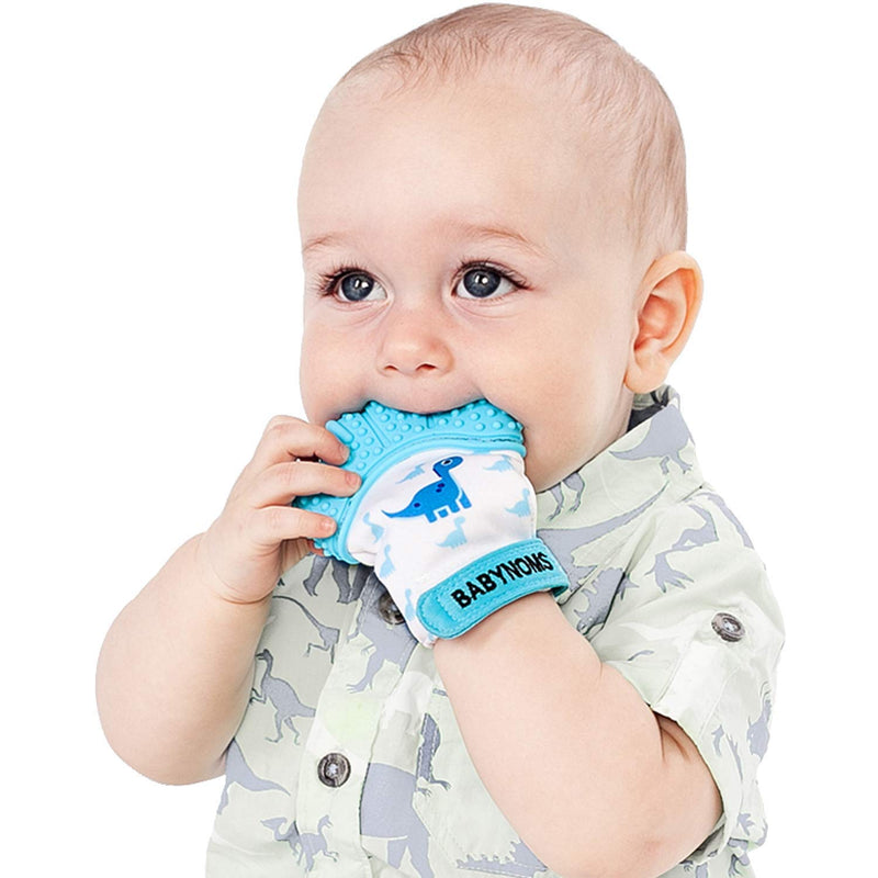 [Australia] - ® Teething Mitten | The Original Teething Paw | Safe Silicone Teething Toy or Teething Ring Provides Self-Soothing Teething Relief | Dino Blue Teether 