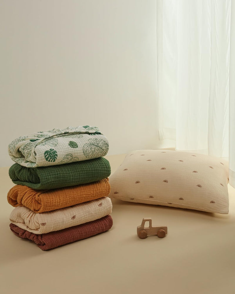 [Australia] - Muslin Crib Sheets, Cotton Neutral Crib Sheet for Baby Girls and Boys, Fitted for Standard Crib Mattress & Toddler Bed Mattress (52"x28"), Soft and Breathable, 2 Pack(Monstera&Dark Green) Monstera & Dark Green Crib Sheets 2 Pack 