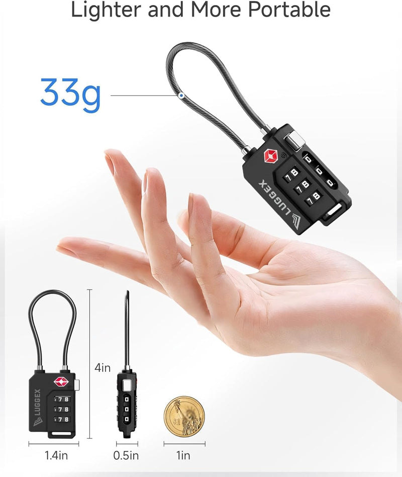 LUGGEX TSA Luggage Lock Bundle 4 Pack+Luggage Cover Protector for Suitcase 1 Pack, Travel Essentials Kit (Black)