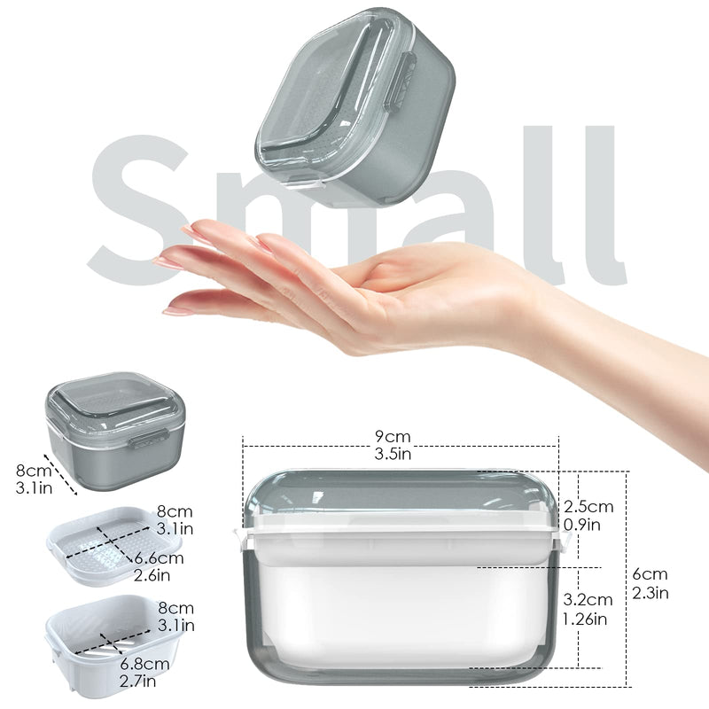 [Australia] - ARGOMAX Denture Case, Denture Cup for Soaking Dentures, Thorough Cleaning of Dentures, Retainer, Mouthguards, Clear Braces (Grey). Grey Clear Case + White Filter and Tray 