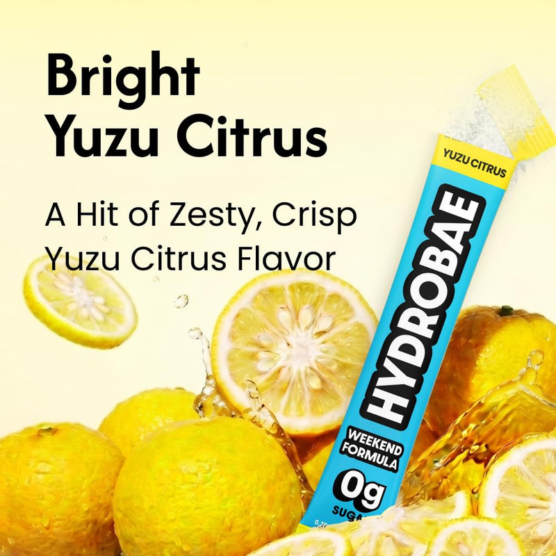 HYDROBAE Electrolyte Powder - Yuzu Citrus, Zero Sugar, for Nights Out, 30ct | Hydration drink mix packets with Korean pear, L-theanine, ginger, vitamin C and B12 for workouts, hot days and outdoor works 30 Servings (Pack of 1)