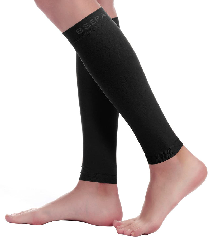 BSERA Calf Compression Sleeve Women, 2 Pairs 15-20mmHg Calf Support Footless Compression Socks Stockings for Shin Splints, Varicose Veins, Recovery (Black, Medium) Black 2 Pairs Medium(Calf 13"-15")