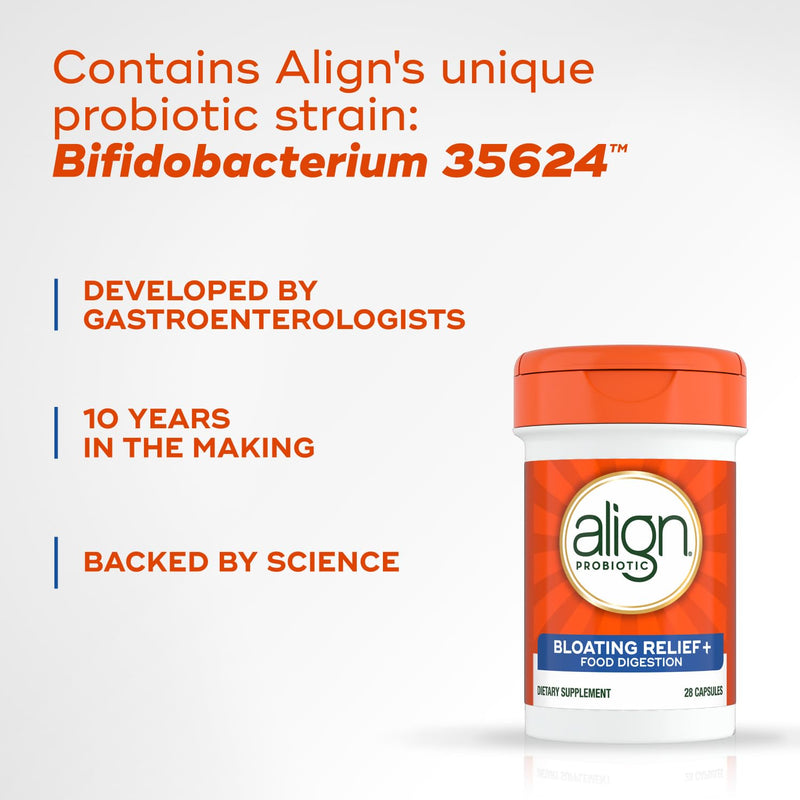 Align Probiotic Bloating Relief + Food Digestion, Probiotics for Women and Men, #1 Doctor Recommended Brand‡, Promotes Digestive Health and Helps Support the Metabolism of Food*, 28 Capsules 28 Count (Pack of 1)