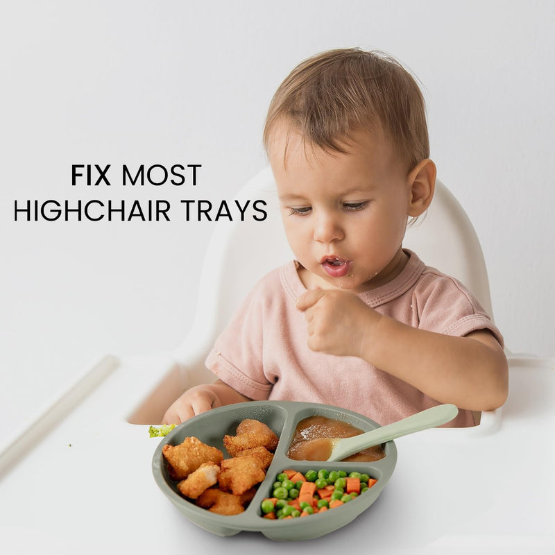 [Australia] - Cutebe 3 Pack Suction Plates for Baby Food Grade Silicone Baby Plates with Suction Microwave & Dishwasher Safe Toddler Plates Divided Design & Raised Edges Toddler Dishes for Feeding Blue/green/brown 