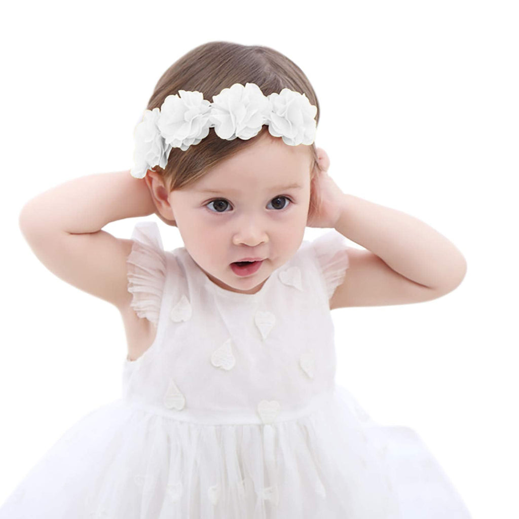 Fmeida Flower Crown Baby Headbands Newborn Floral Birthday Headbands for 4-24 Months White Flower