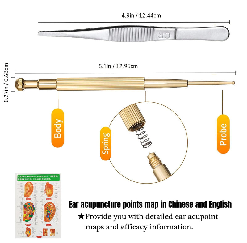 [Australia] - Ear Seeds Acupuncture Kit - 100 Pieces - Acupressure with Ears Seed, with Bonus Free Chart and Brass Acupressure Probe - for Balance & Wellness (Gold-100pcs) Gold-100pcs 