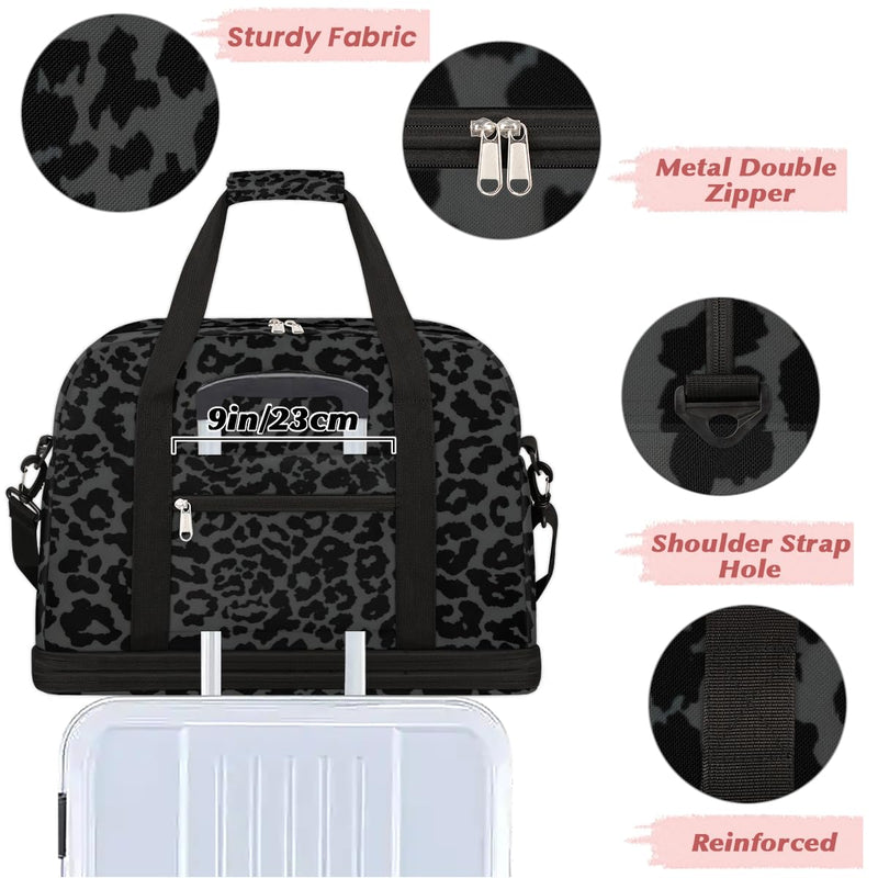 Black Leopard Cheetah Travel Duffel Bag Tote Carry On Luggage Sports Gym Bag With Shoe Compartment For Woman Man Overnight Weekend Yoga Workout Training Handbag,A-1 A-Black Leopard Cheetah