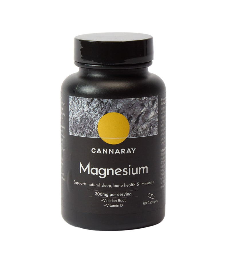 CANNARAY Magnesium Capsules 300mg with Added Valerian Root and Vitamin D. Supports Natural Sleep and Immunity