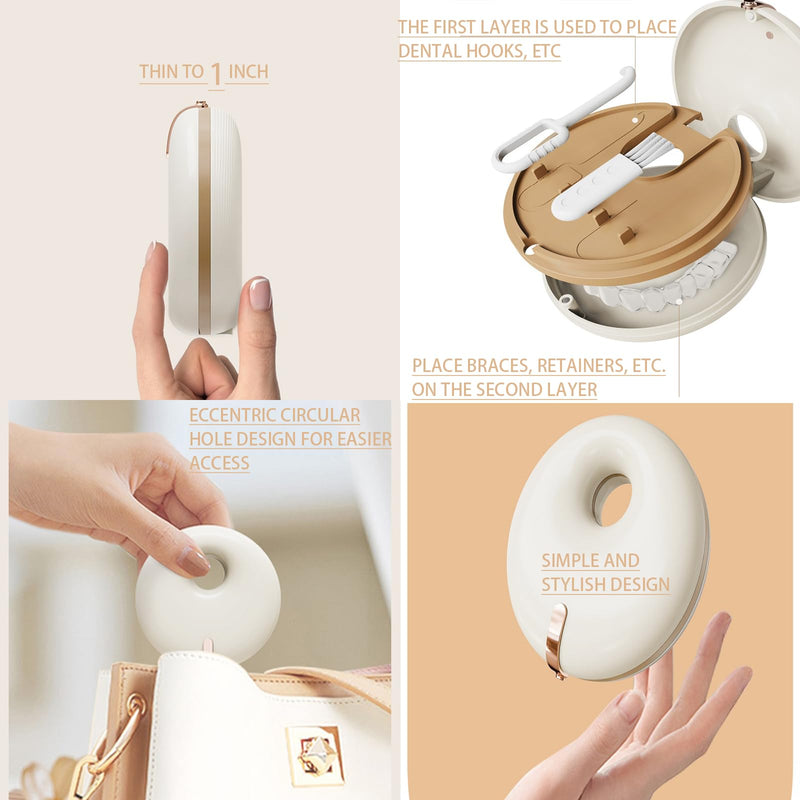 New Double-layer Retainer Storage Box with Removal Tool,Slim Aligner Box with Vent Holes,Compatible with Invisalign,Mouth Guard Boxes,Denture Cases(Cream) Cream