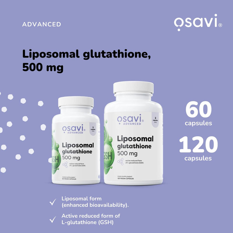 Osavi Liposomal Glutathione 500 mg – 60 Vegan Capsules | Liposovit®-Glutathione | Reduced L-Glutathione (GSH) | High Absorption & Gentle on Stomach | Advanced Dry Liposomal Technology | Clean Label