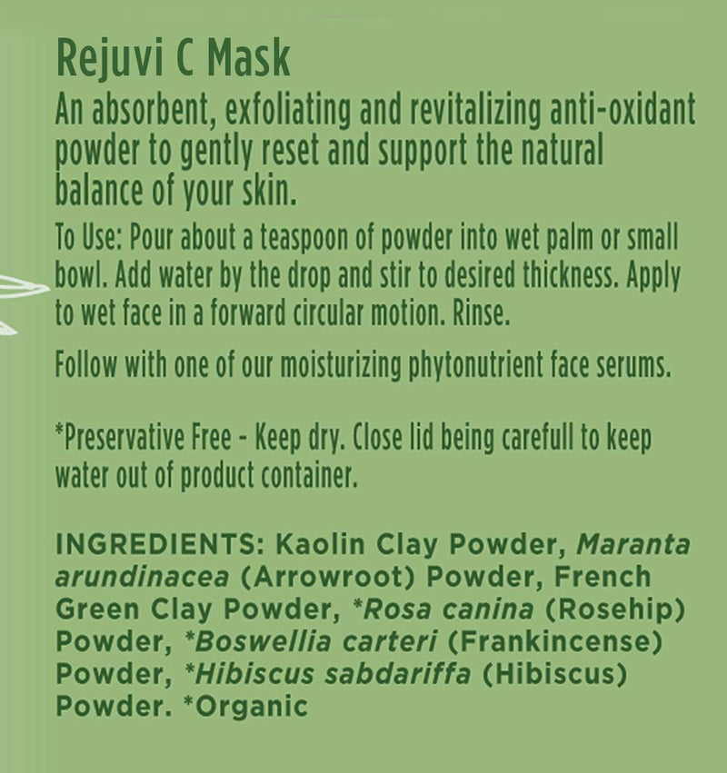 Ora's Amazing Herbal Rejuvi C Mask, Powder Mask, Detoxifying Face Powder, French Green Clay, Exfoliating Rosehip Seed Hibiscus with Vitamin C and Frankincense for Acne, Maskne Rejuvi C Mask 2.5 oz