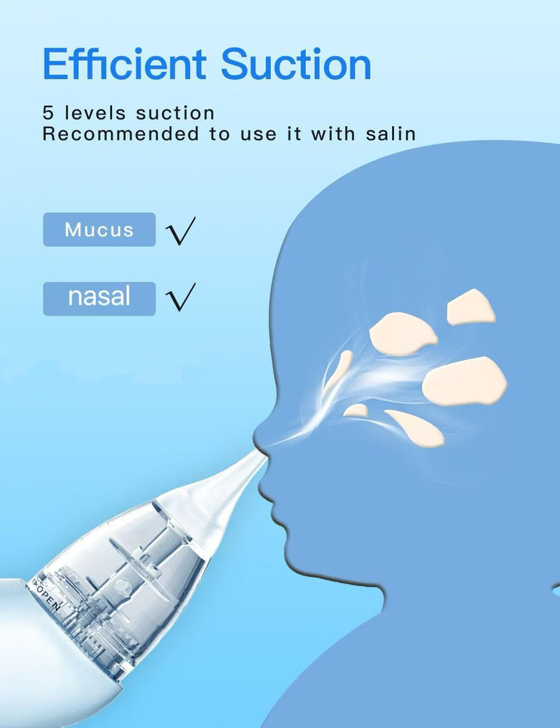 [Australia] - Baby Nasal Aspirator, Electric Nose Sucker with 5 Levels Suction, Soothing Light & Nursery Rhymes Blue 