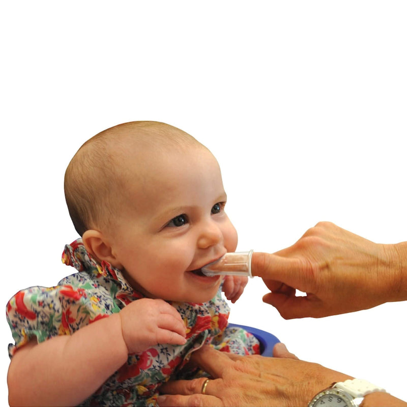 [Australia] - Brilliant Baby Finger Toothbrush - Silicone Gum Massager and Teether Brush for Infant and Toddler, 3 Months Old and Up, Gum and Tooth Cleaner, for Teething Relief- Oral Care, Blue/Clear, 2 (Pack of 2) 2 Count (Pack of 2) 